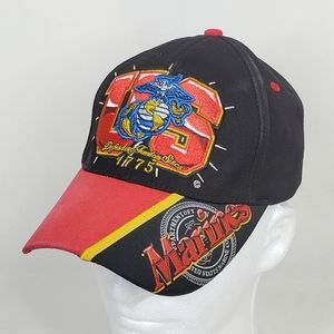 Vtg US Marine Corps Black Red Adult Adjustable Cap Hat USMC Marines Embroidered